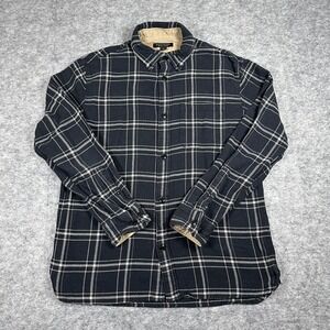 Banana Republic Mens Medium Plaid Flannel Shirt Navy Blue Organic Cotton